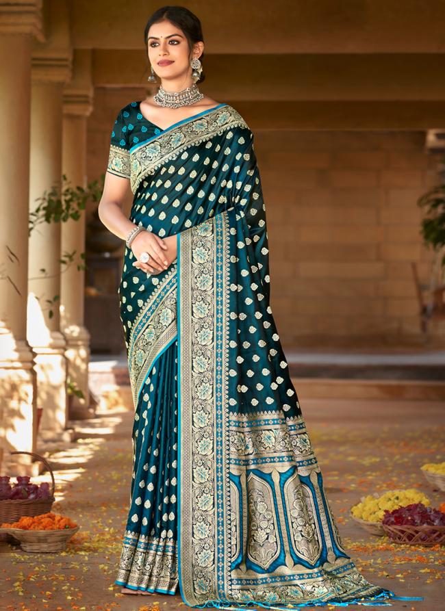Sattin Silk Morpeach Wedding Wear Weaving Saree